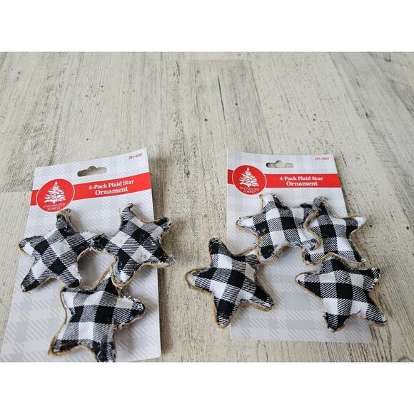 Echated forest Other - Enchanted Forest plaid star mini ornament set Xmas tree lightweight